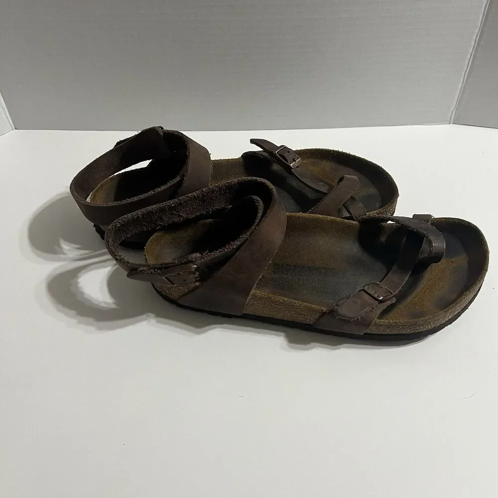 Birkenstock Yara Habana Brown Oiled Leather Sandals Ankle Strap Size 39 US 8 Reg